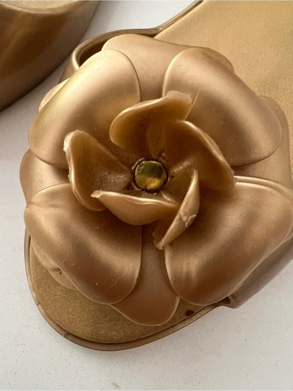 Mel by Melissa Jelly Flats Peep Toe With Flower Gold Size US 7 EU 38